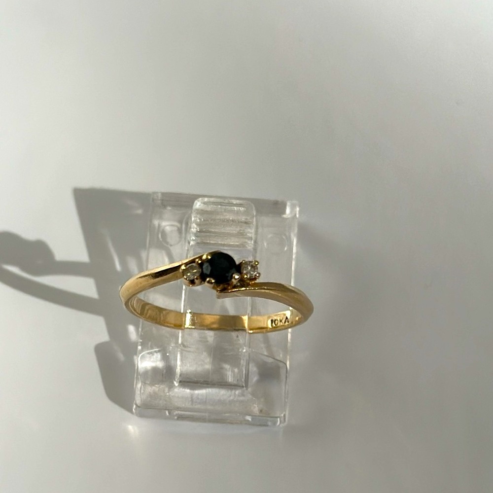 10k real solid gold real Diamonds and real blue topaz size 6 - Picture 2 of 7